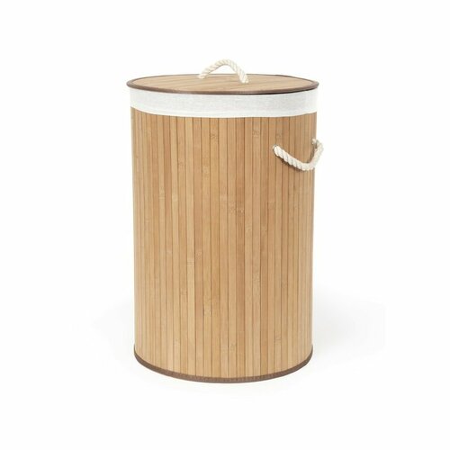Fotografie Compactor Bambusový koš na prádlo s víkem Compactor Bamboo - kulatý, přírodní, 40 x 60 cm