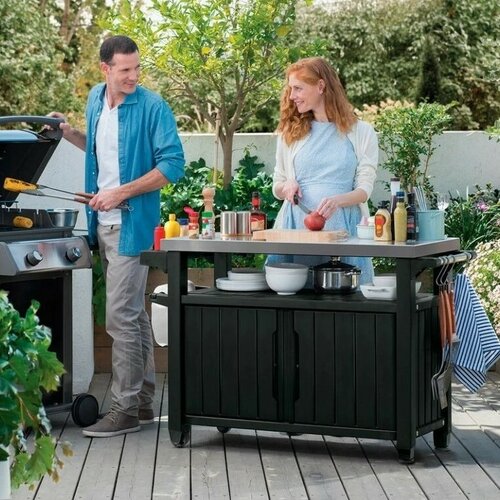 Keter Multifunkční zahradní grilovací stolek UNITY XL 270l grafit, 134 x 52 x 90 cm