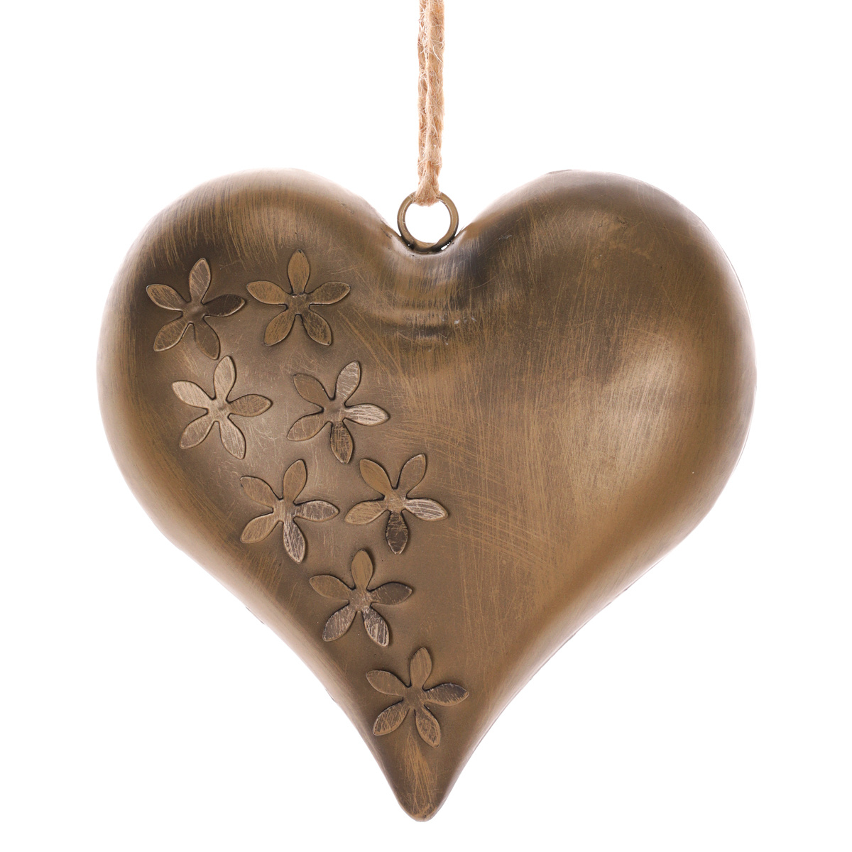 Levně Srdce kovové Květy, barva mědi, 15 x 15 x 4 cm