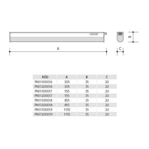 Panlux Kuchynské LED svietidlo Lineta, š. 55,5 cm, 8 W, IP20