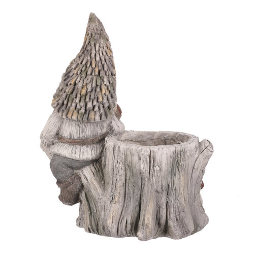 Übertopf, Gartendekoration Baumstumpf mit Zwerg, 38 x 46 x 23 cm, MgO