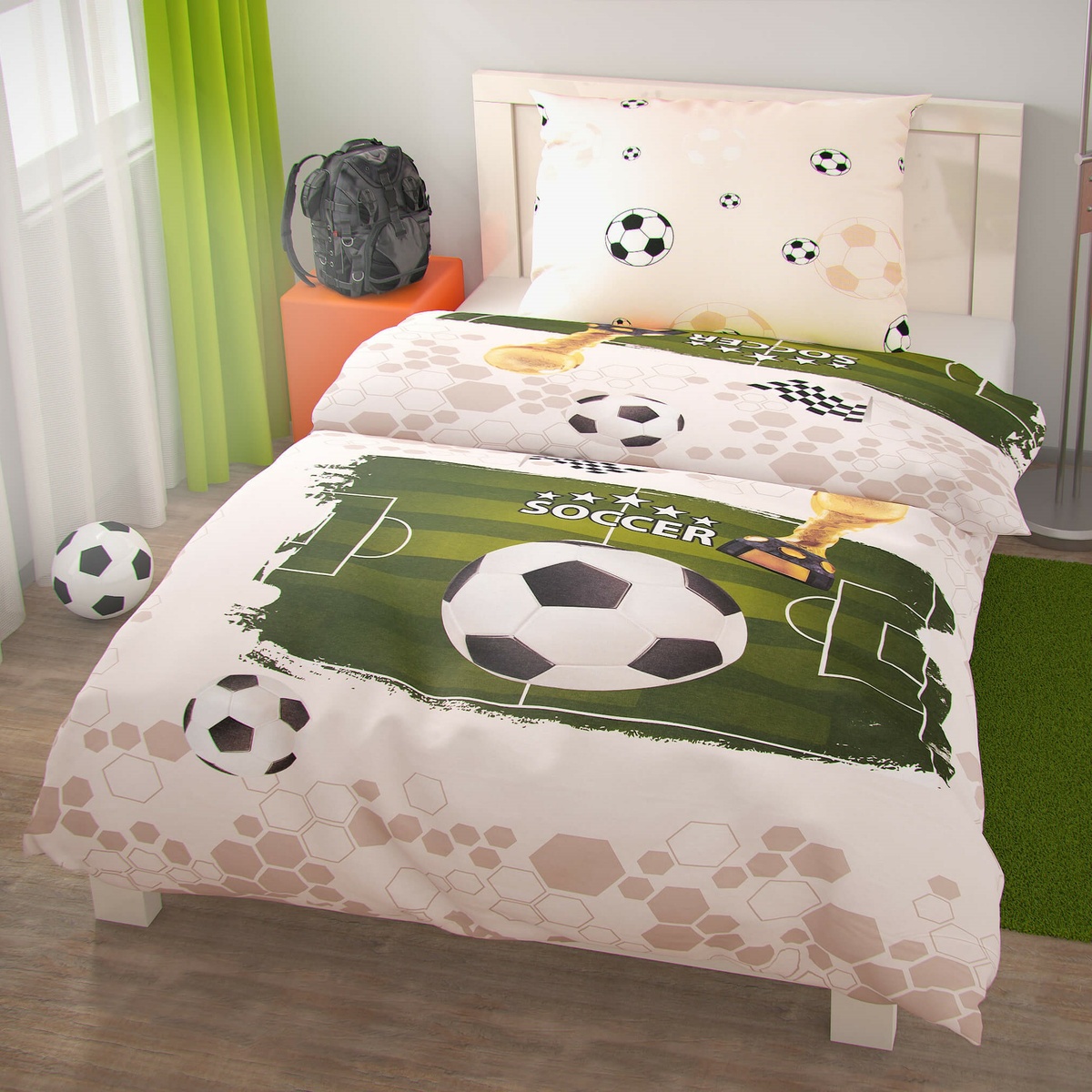 Kvalitex Bavlněné povlečení Fotbal, 140 x 200 cm, 70 x 90 cm