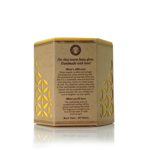 Naturalna sojowa świeca zapachowa Mysore Chandan - drzewo sandałowe 200 g w bursztynowym szkle