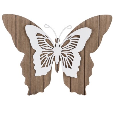 Dřevěná závěsná dekorace Motýlí mámení, bílá