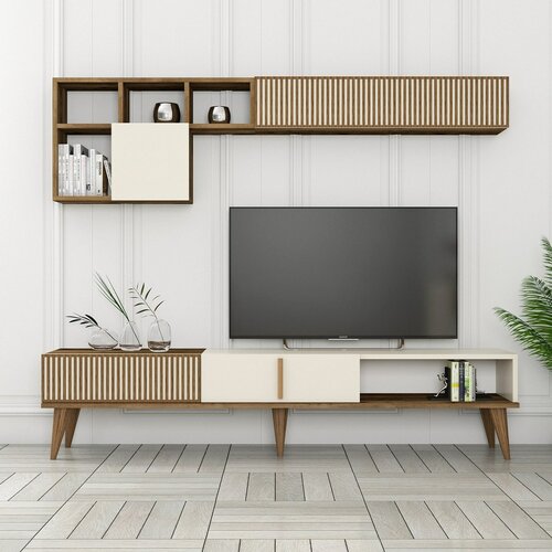 Ściana telewizyjna Milen Walnut and Cream