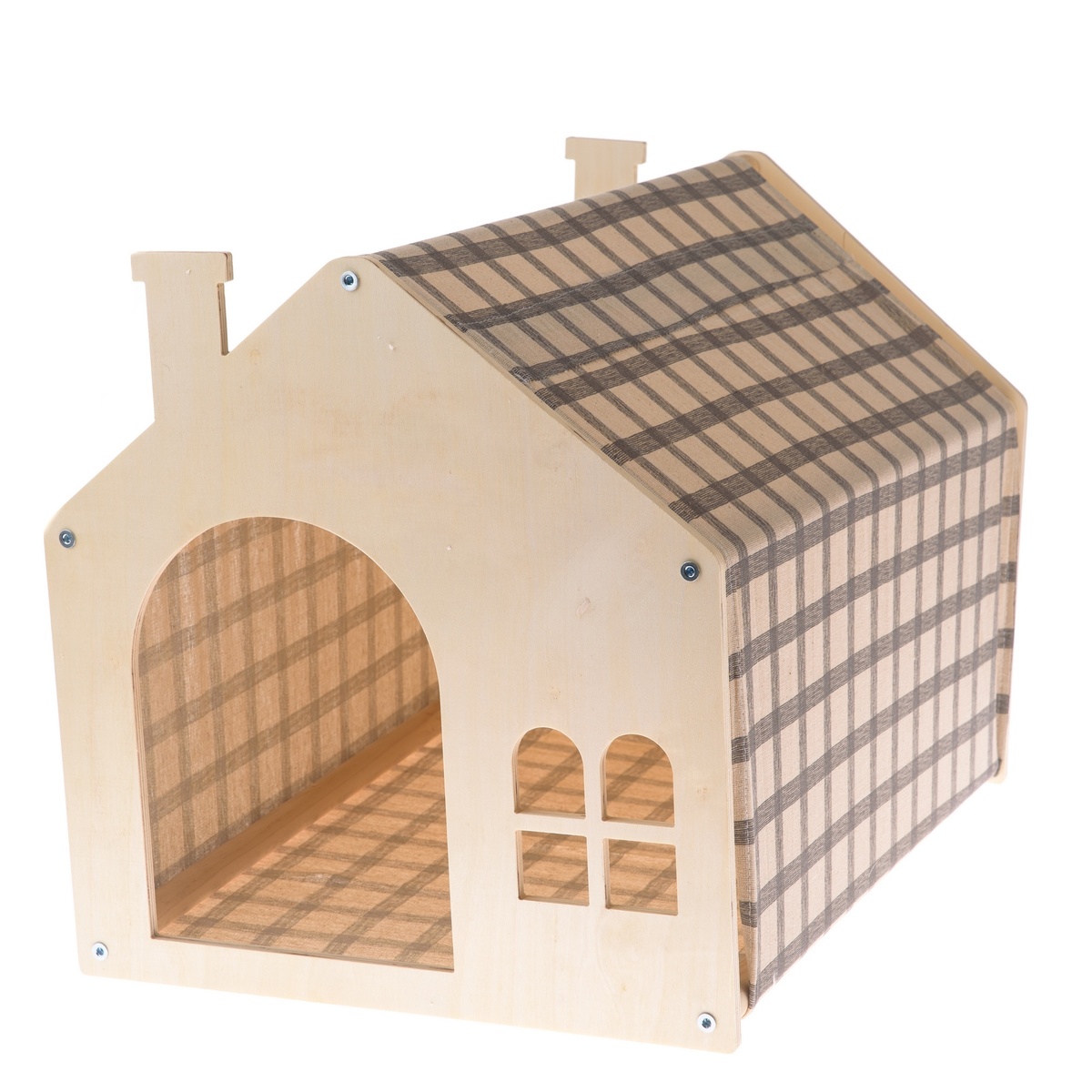 Dřevěný domeček pro kočky s látkou béžová, 51,5 x 39,5 x 38 cm
