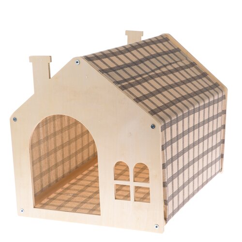 Katzenhaus aus Holz mit Stoff Beige, 51,5 x 39,5 x 38 cm