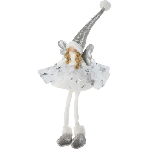 Dekoracja świąteczna Anioł siedząca dziewczynka LED, 60 cm, srebrny