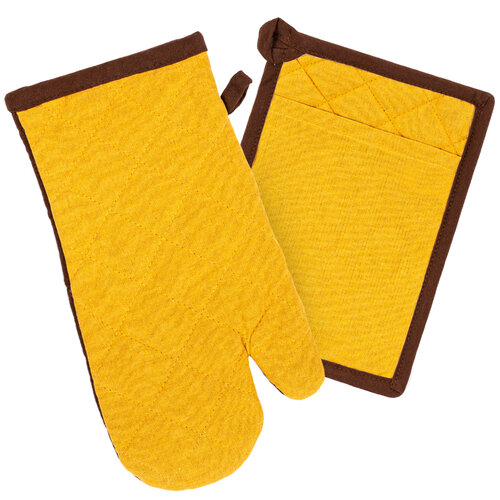 Potholder and trivet Heda yellow / brown, set of 2