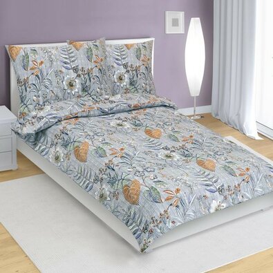 Bellatex Крепова постільна білизна Листя фіолетовий , 140 x 200 см, 70 x 90 см