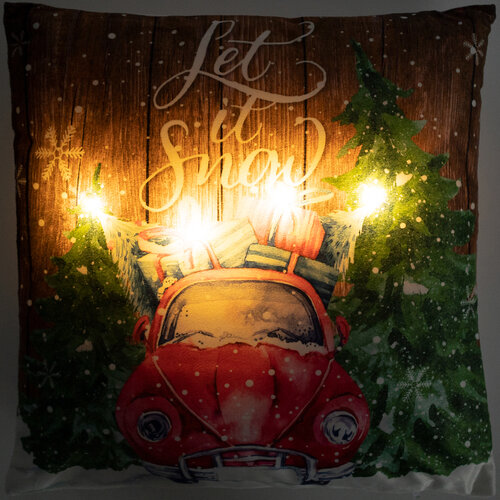 Vánoční svíticí polštářek s LED světýlky Auto, 39 x 39 cm