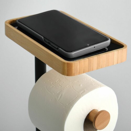 Suport pentru hârtie igienică cu perie și suport MSV Teiki 20 x 30 x 67 cm, negru