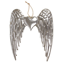 Závesná kovová dekorácia Anjelské krídla, strieborná, 36 x 44 x 3 cm