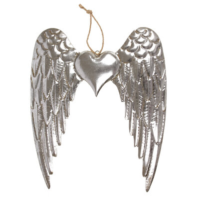 Závěsná kovová dekorace Andělská křídla, stříbrná, 36 x 44 x 3 cm
