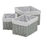Komplet pletenih košar za police s tkanino Sivapikica, 3 kos, 3 velikosti, 48 x 25 x 39 cm