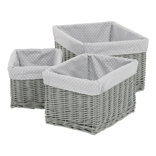 Komplet pletenih košar za police s tkanino Sivapikica, 3 kos, 3 velikosti, 48 x 25 x 39 cm