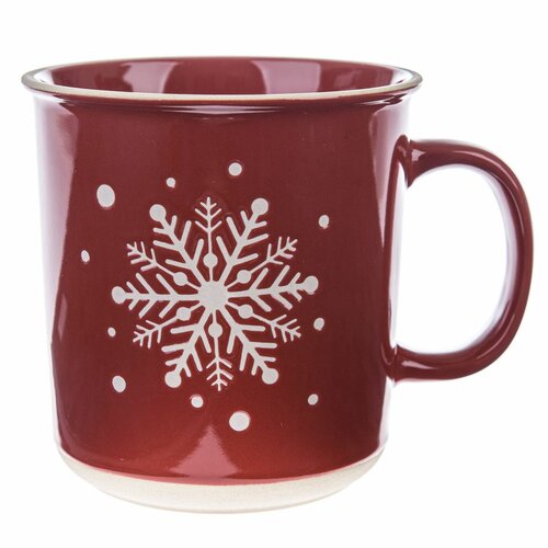 Božični keramični lonček Snowflake rdeč, 710 ml