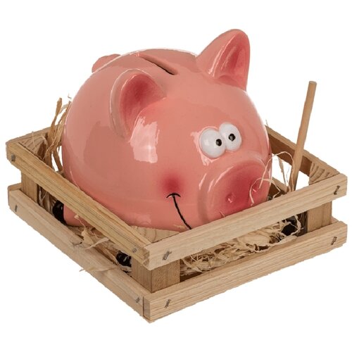 Керамічна скарбничка Свинка з молотком і огорожею