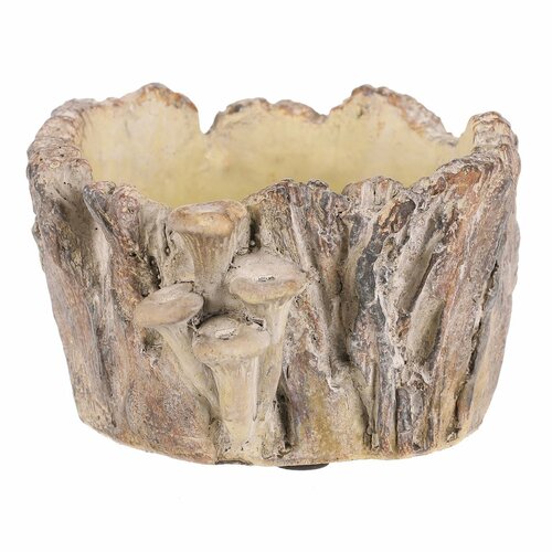 Beton-Übertopf - Baumstumpf mit Pilzen, 18 x 14 x 9 cm