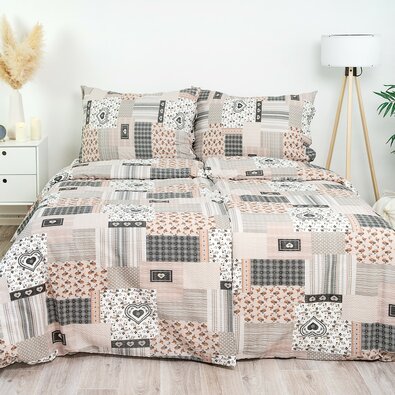 Stanex Pościel bawełniana Patchwork szary, 140 x 220 cm, 70 x 90 cm