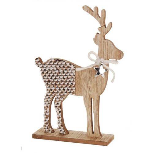 Świąteczna drewniana dekoracja Reindeer with ribbon szary, 26 cm