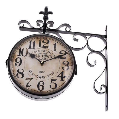 Obojstranné závesné kovové hodiny Standard time, 38 x 40 cm
