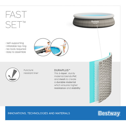 Bestway Aufblasbarer Pool Fast Set, 367 x 76 cm