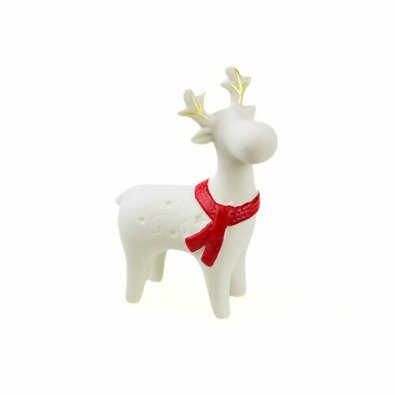 Renifer ceramiczny z czerwonym szalikiem, 9,2 x 4,6 x 12,8 cm