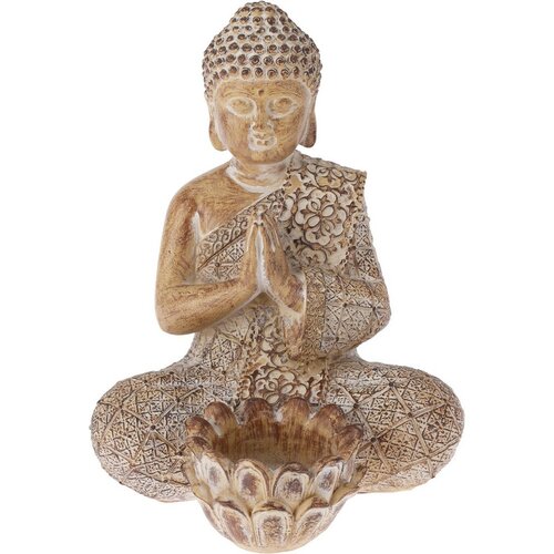 Buddha kerti dekoráció teamécseshez, 14 x 19 x 13 cm, homokszínű