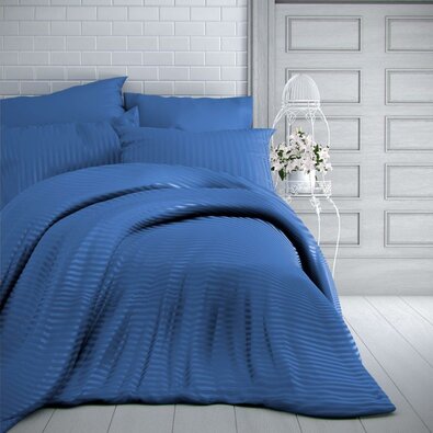 Kvalitex Stripe szatén ágynemű, kék, 200 x 200 cm, 2 db 70 x 90 cm