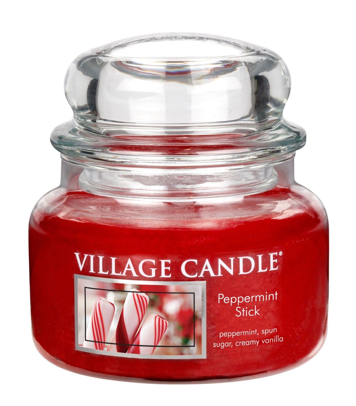 Village Candle Vonná svíčka ve skle, Mátové lízátko - Peppermint Stick, 269 g