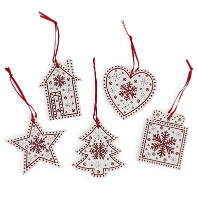 Závesná vianočná dekorácia Folklór biela, 5 ks