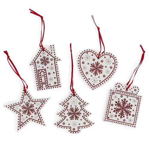Závesná vianočná dekorácia Folklór biela, 5 ks