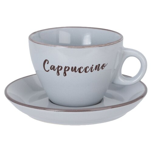 Sada 4 kameninových šálků s podšálky Cappuccino 220 ml, mix barev