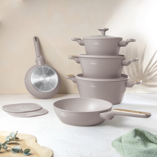 BerlingerHaus Set de vase cu suprafață din titan Taupe Nordic, 10 piese