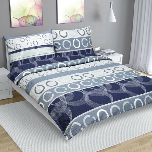 Bellatex Krepp-Bettwäsche Kreise blau-grau, 200 x 200 cm, 2 Stück 70 x 90 cm