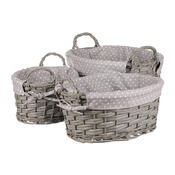 Weidenkörben-Set mit Stoff Grauer Punkt, 3 St., 3 Größen, 39 x 22 x 31 cm
