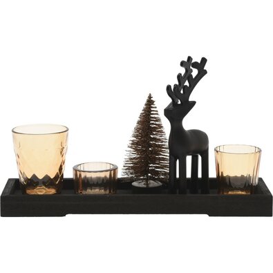 Dekoracyjny zestaw świeczników na podstawce Reinder and tree 6 szt., 31,5 x 9,5 x 2,5 cm