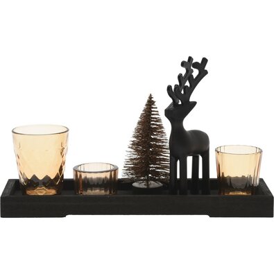 Dekorativni set svečnikov na podstavku Reindeerand tree 6 kos, 31,5 x 9,5 x 2,5 cm