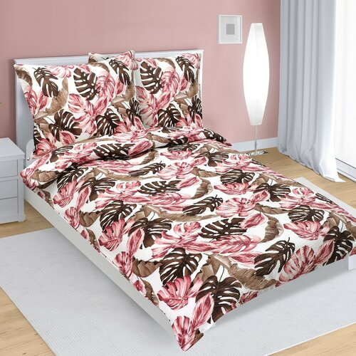 Bellatex Krepp-Bettwäsche Monstera rosa, 140 x 200 cm, 70 x 90 cm
