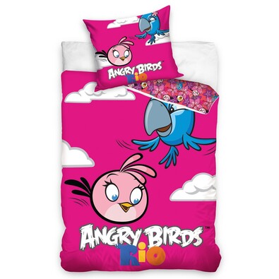 Bavlněné povlečení Angry Birds Rio Pink Bird, 160 x 200 cm, 70 x 80 cm