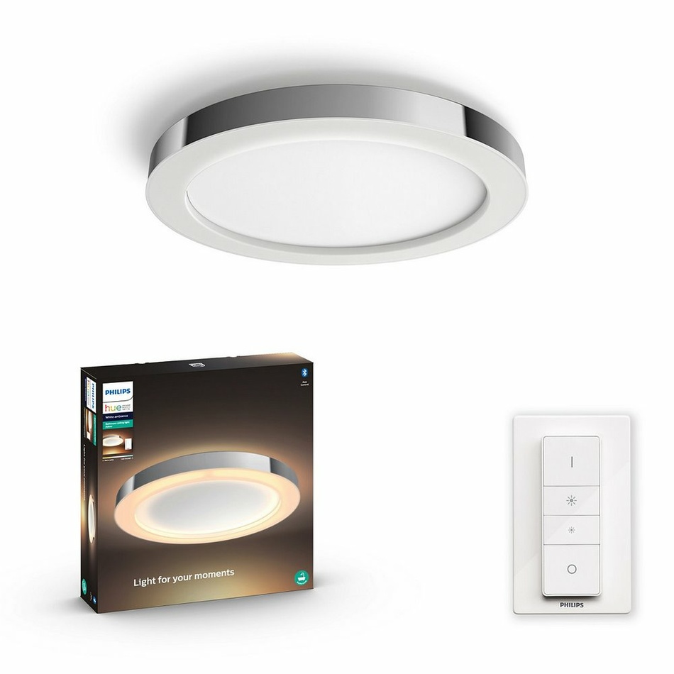Hue LED White Ambiance Stropní koupelnové svítidlo Philips Adore BT 34184/11/P6 40W 2400lm 2200-6500K IP44 24V, chromové s dálkovým ovladačem a Bluetooth