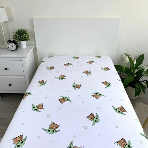 Jerry Fabrics Baumwolllaken mit Gummizug Star Wars Baby Yoda, 90 x 200 cm + 25 cm