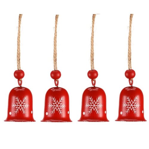 Karácsonyi függőcsengő szett, 4 db, piros , fém