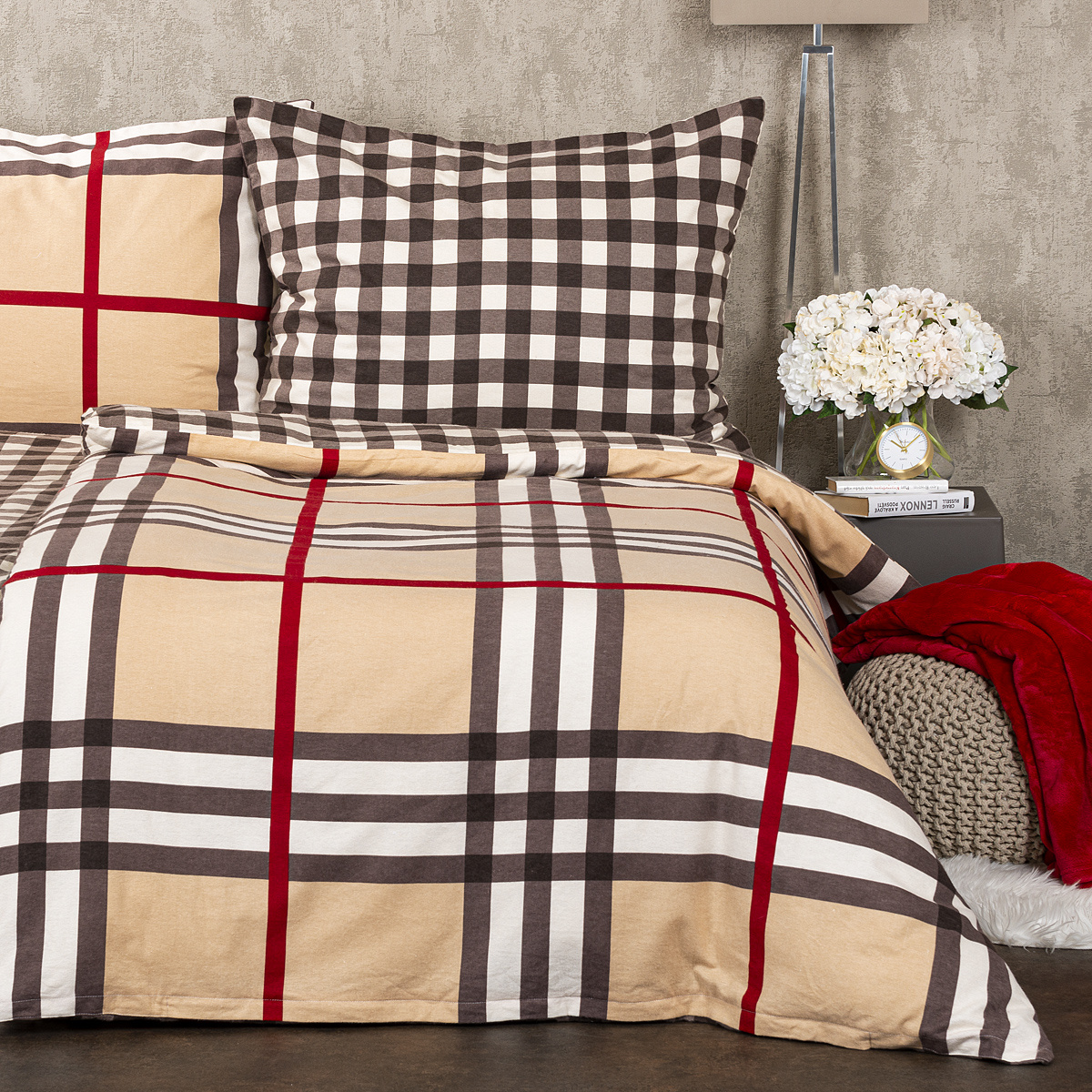 4Home Kockás flanel ágynemű, 220 x 200 cm, 2 db - 70 x 90 cm, bézs, 220 x 200 cm, 2 db 70 x 90 cm termék 2. képe