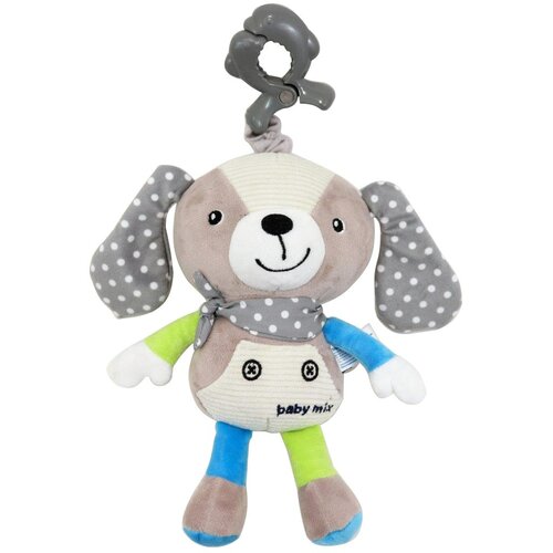 Baby Mix Dětská plyšová hračka s hracím strojkem a klipem Pejsek béžová, 25 cm