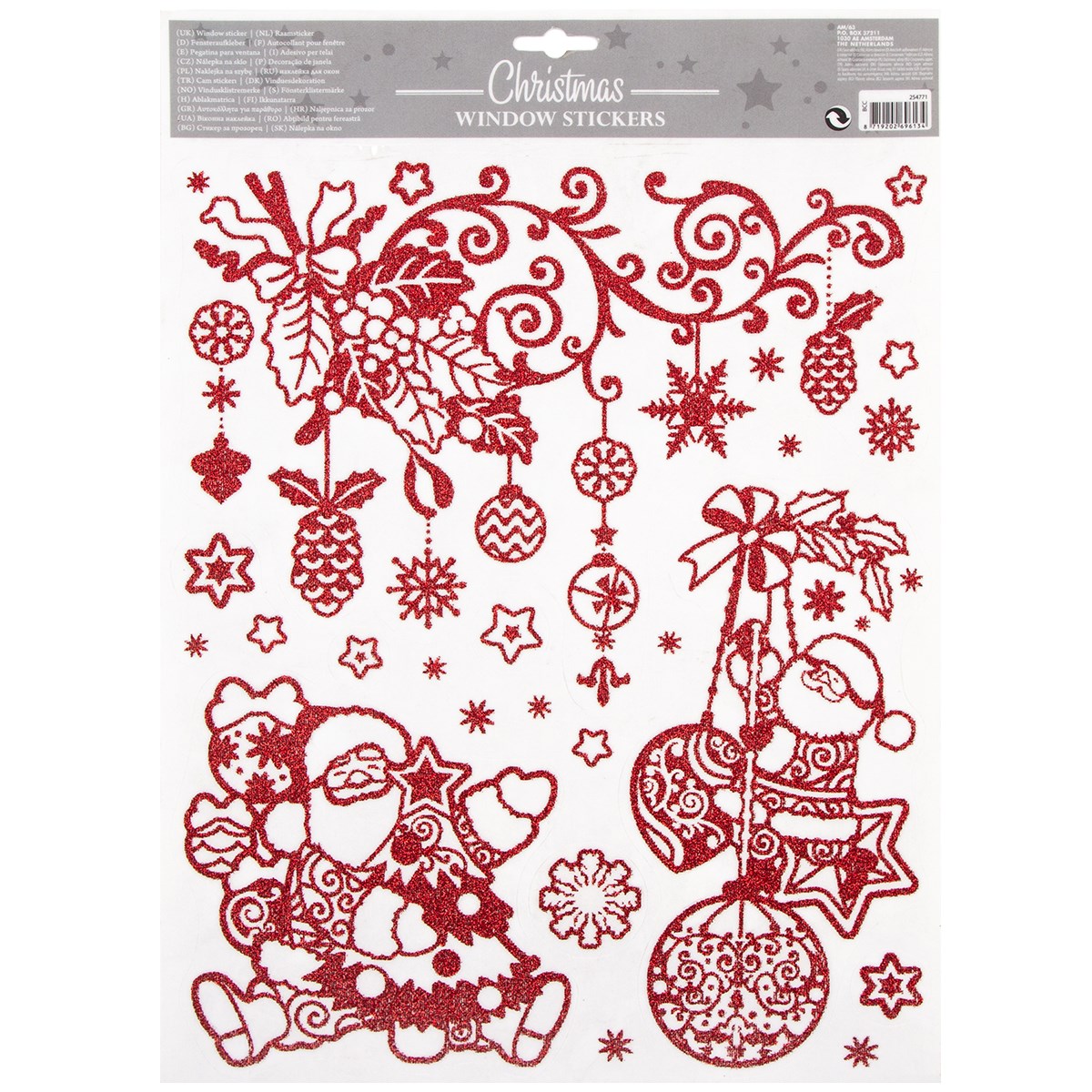 Vánoční okenní dekorace Happy Christmas, červená