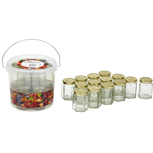 Set 14 borcane de conservare, 195 ml +găleată din plastic, 5,7 l
