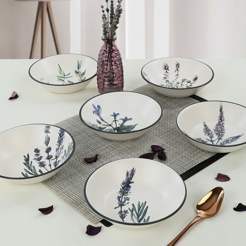 Set mit 6 tiefen Steingut-Tellern Herbal 18 cm