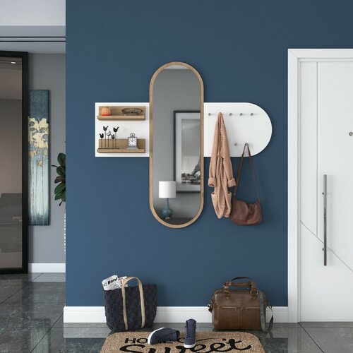 Nástenný vešiak so zrkadlom Pomi White and Walnut